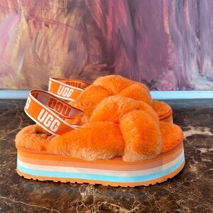 UGG Vibrant Orange Fluffy Platform Sandals